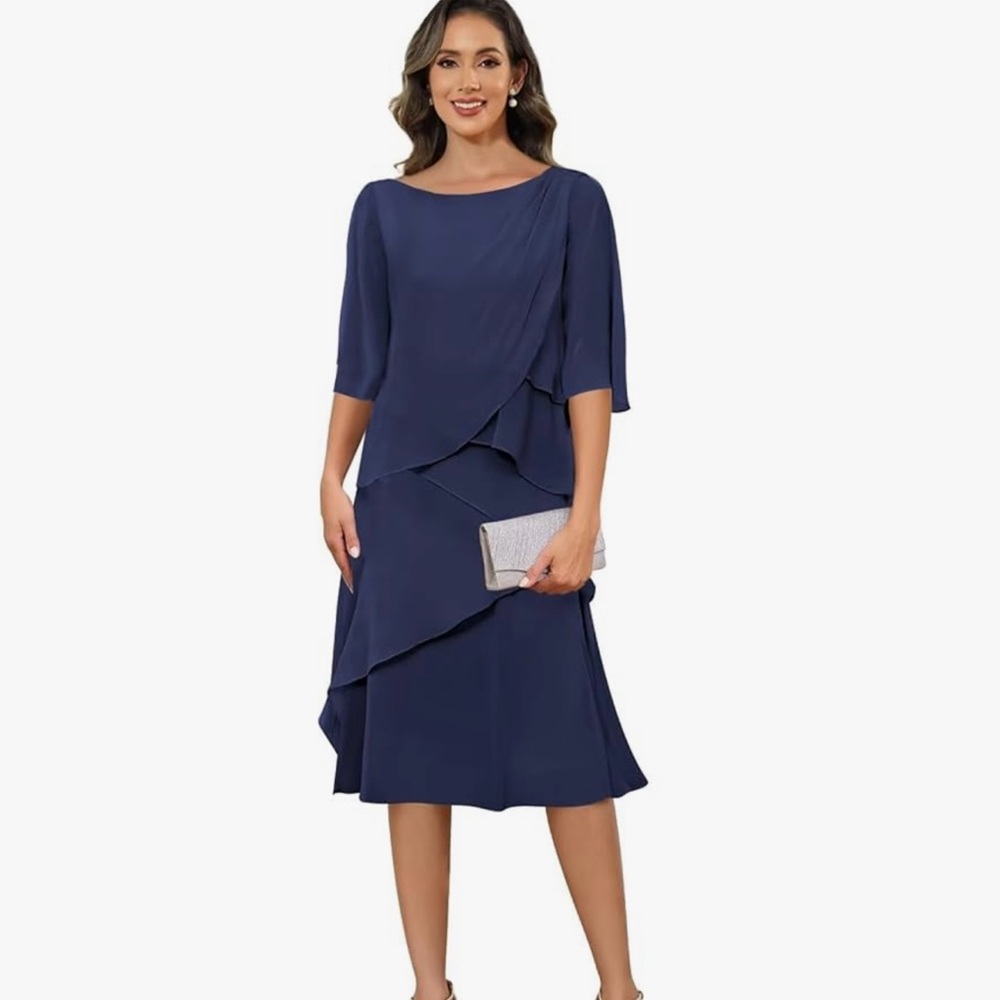 Chic Asymmetrical Navy Dress